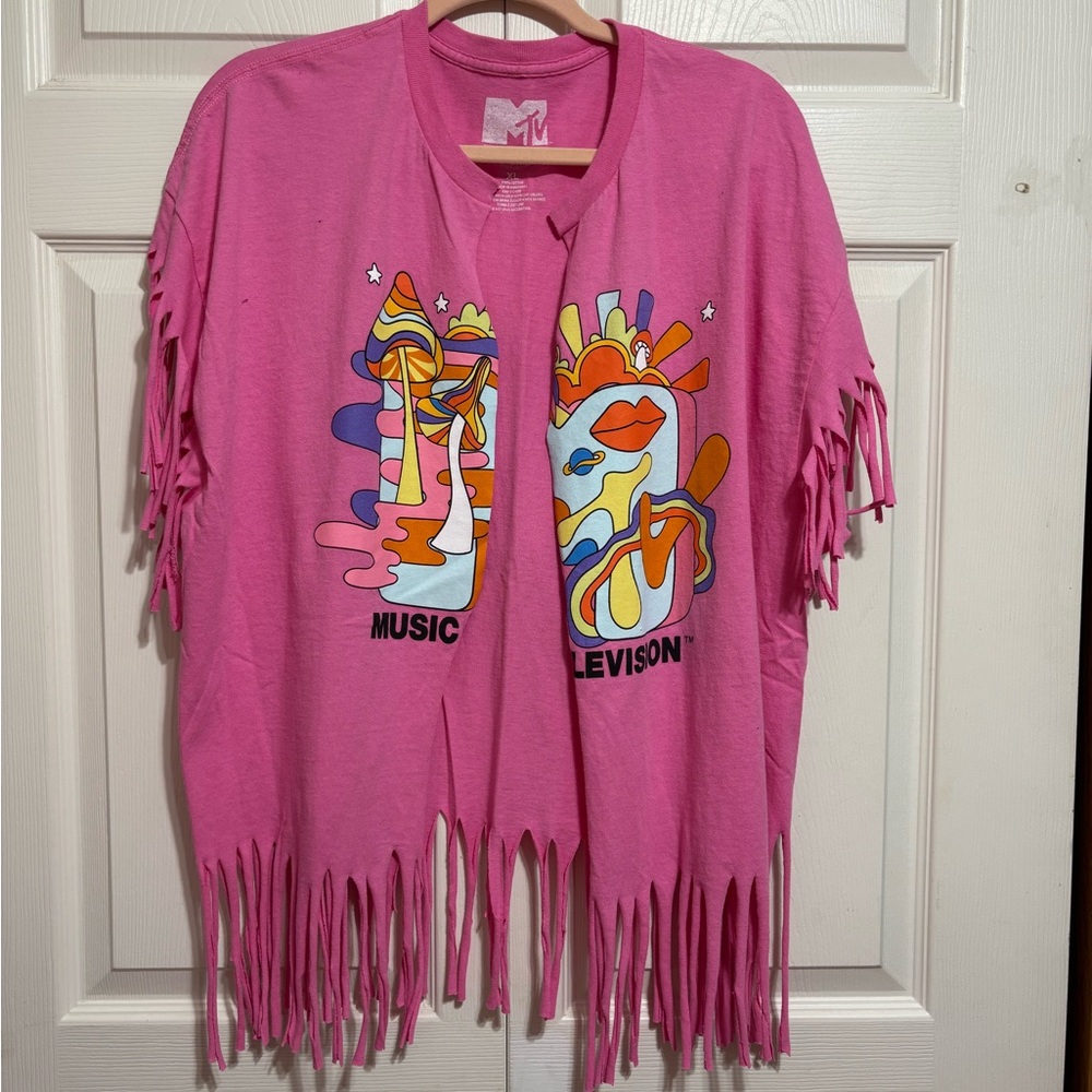 Upcycled Fringe MTV Graphic Tee Cardigan